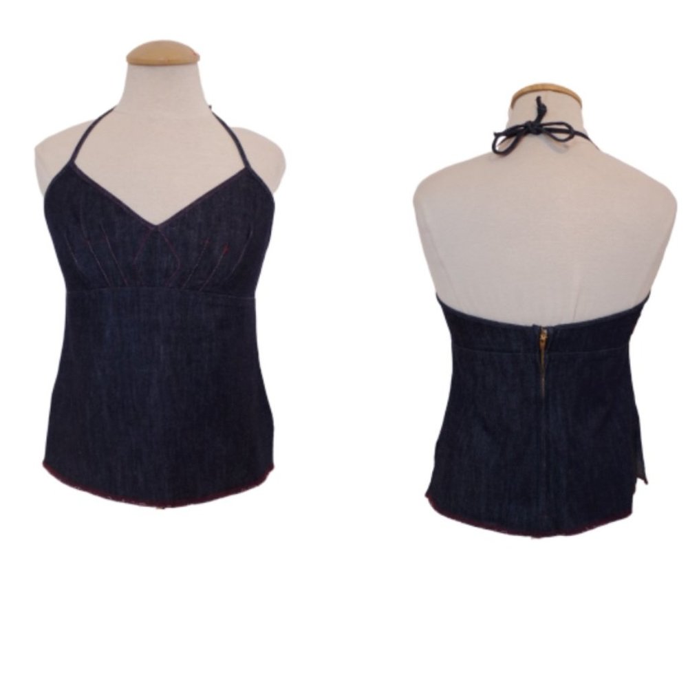 Volcom Stone Zip Back Denim Halter Top- Sz. Med